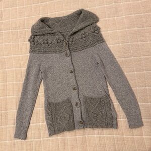 Sleeping On Snow- Anthropologie Gray Knit Hooded Cardigan w/ Bobble Detail – XS